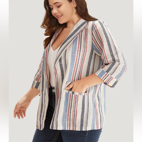 BloomChic Plus Size 3XL Striped Lapel Collar Pocket Open Front Blazer us22-24 - Picture 3 of 7